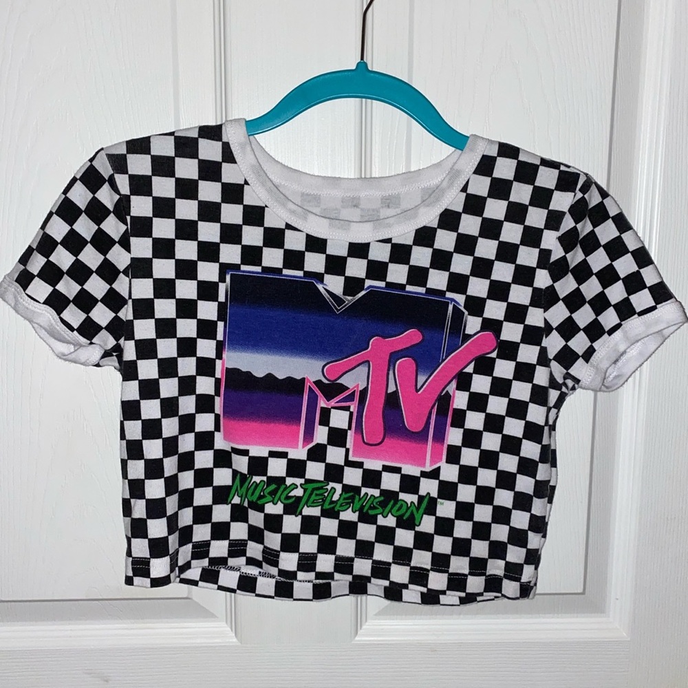 MTV Black and White Checkered Crop Top